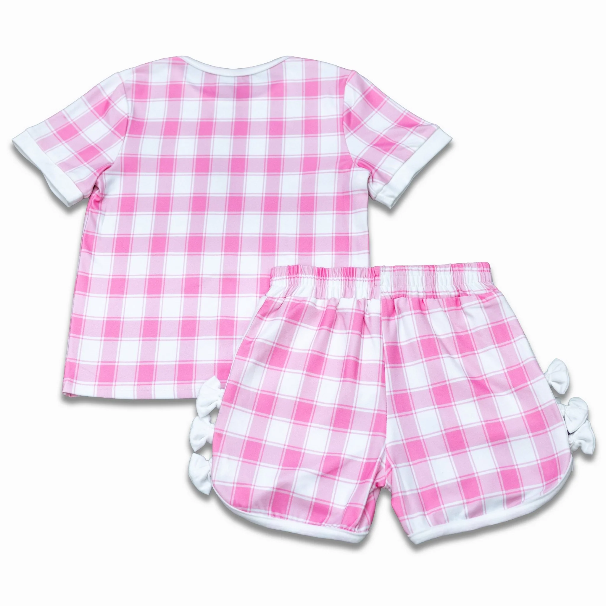 Short Sleeve Lounge Set - Pink Gingham - Image 4
