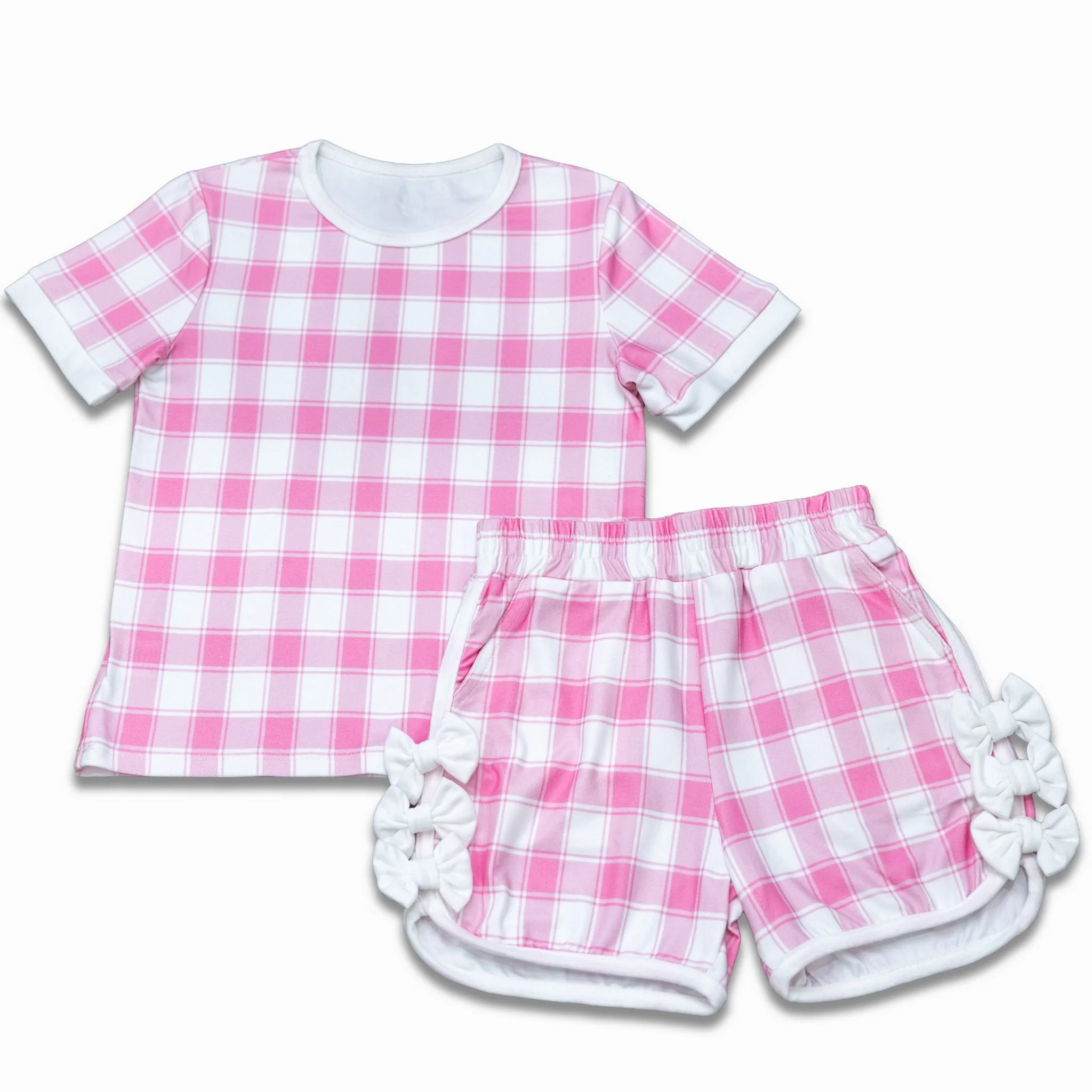 Short Sleeve Lounge Set - Pink Gingham - Image 5