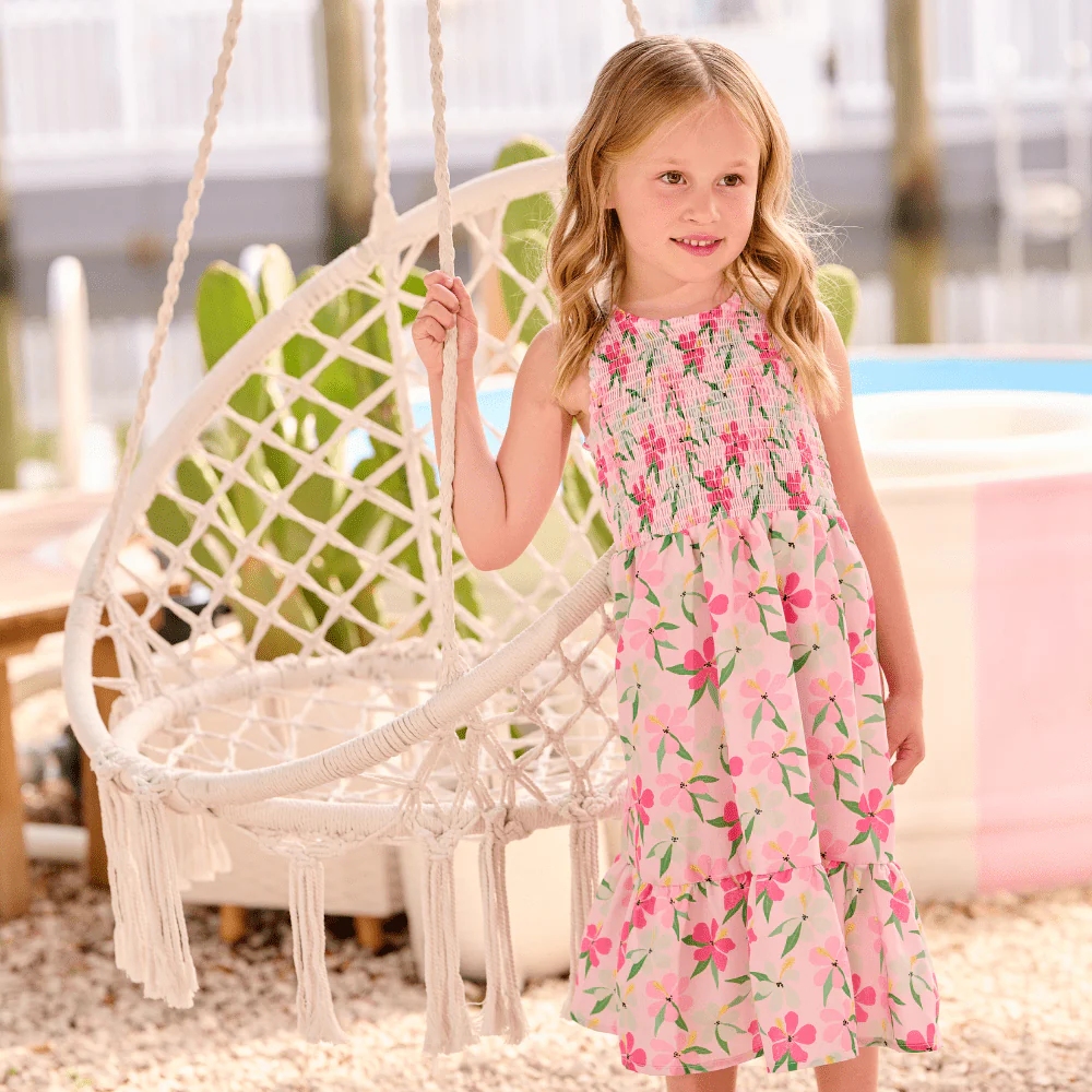 Sofia Sweetheart Smocked Tank Dress - Colorful Hibiscus - Image 3
