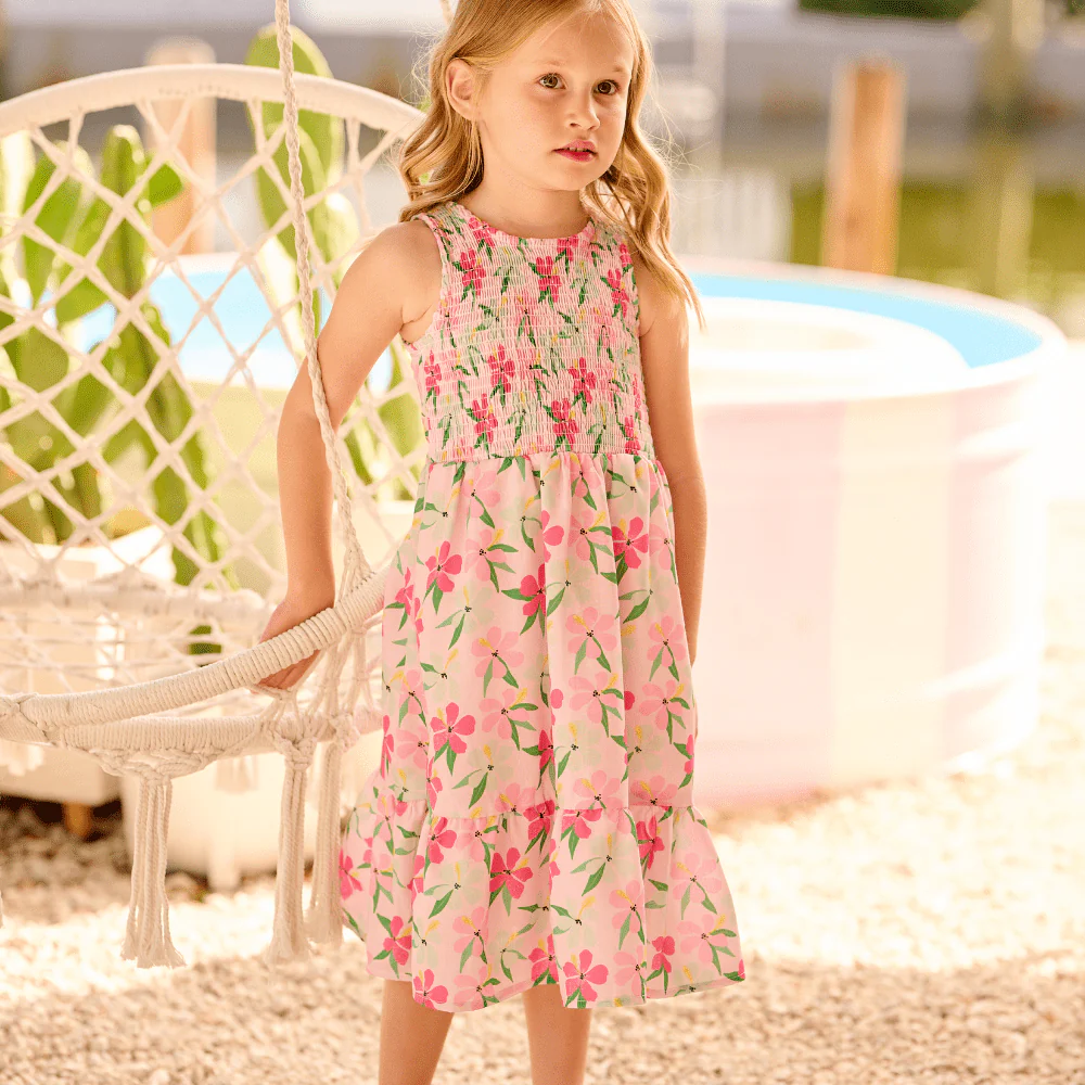 Sofia Sweetheart Smocked Tank Dress - Colorful Hibiscus - Image 4