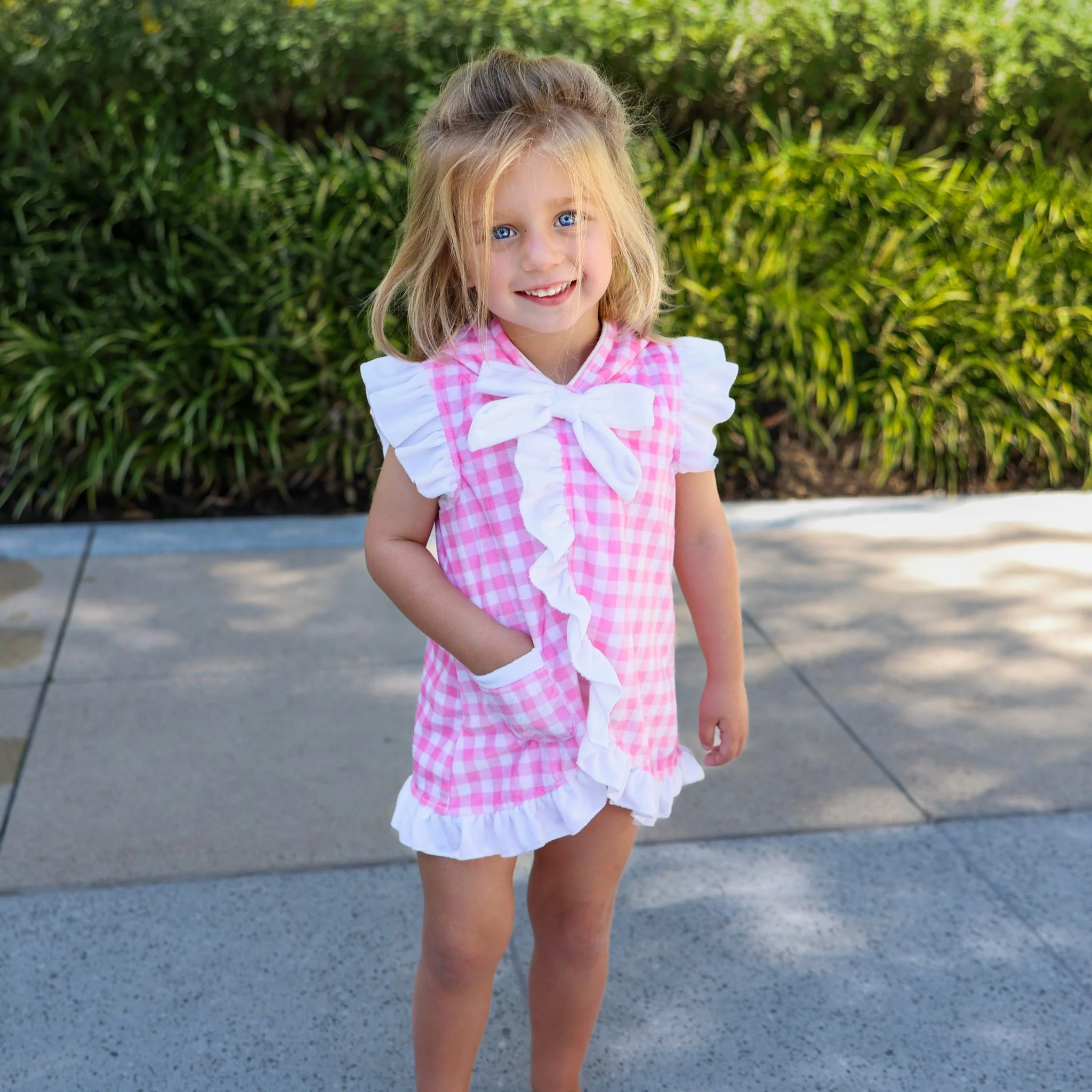 Swim Cover Up - Pink Gingham Ruffle With Bows - Image 4