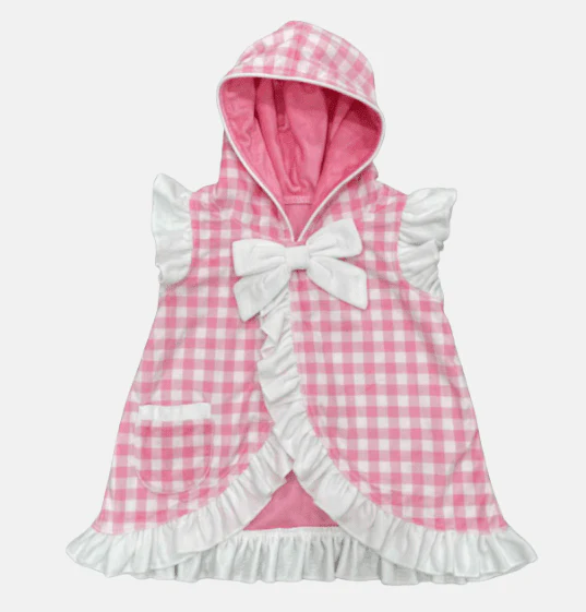 Swim Cover Up - Pink Gingham Ruffle With Bows - Image 5